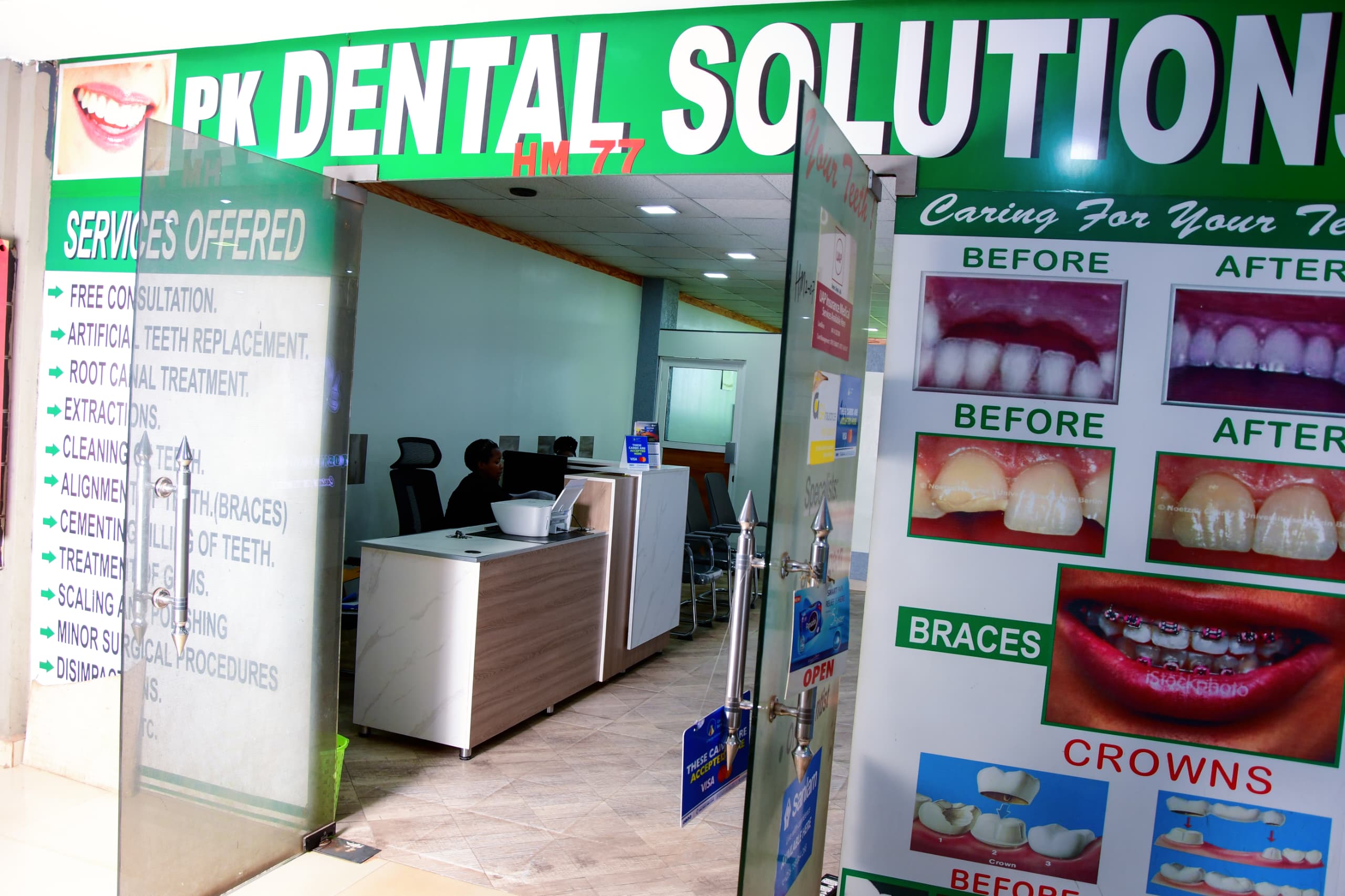 Front entrance of PK Dental Solutions at Ham Towers